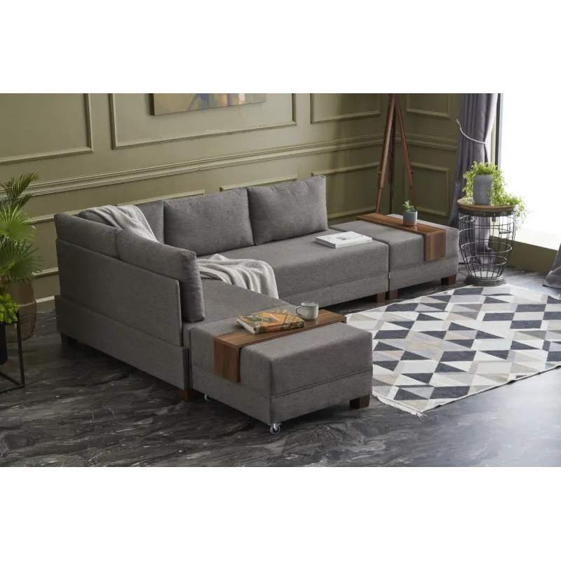 Canapea Tip Coltar Cu Tabureti Fly Corner Sofa Bed Left - Brown  - 2