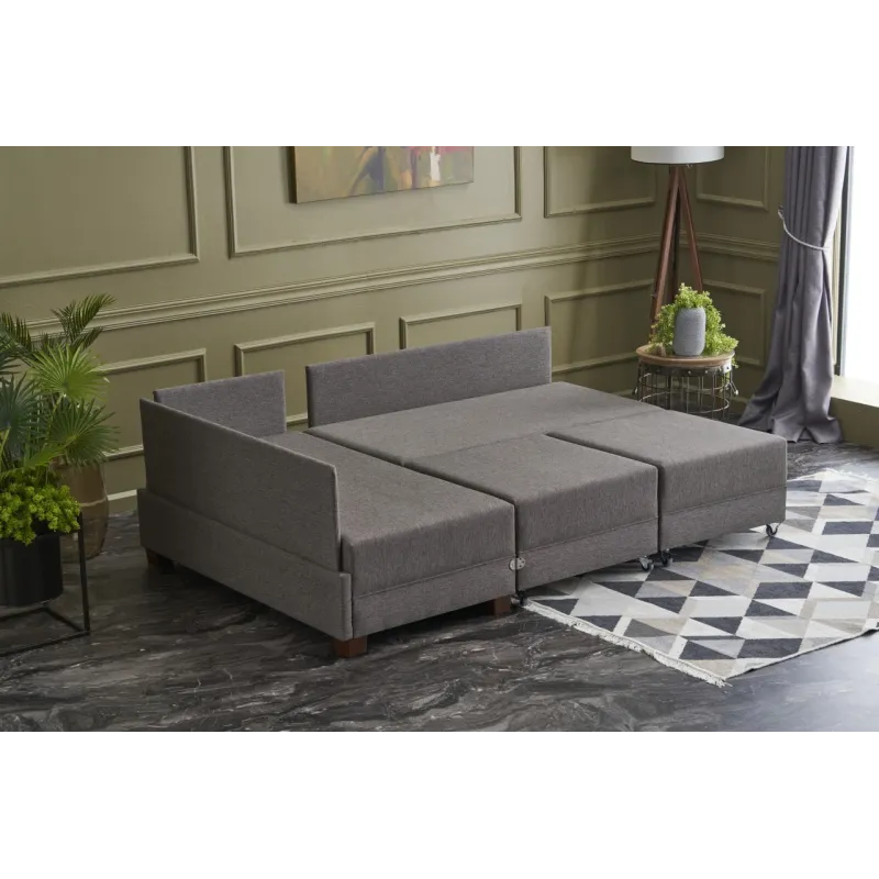 Canapea Tip Coltar Cu Tabureti Fly Corner Sofa Bed Left - Brown  - 3