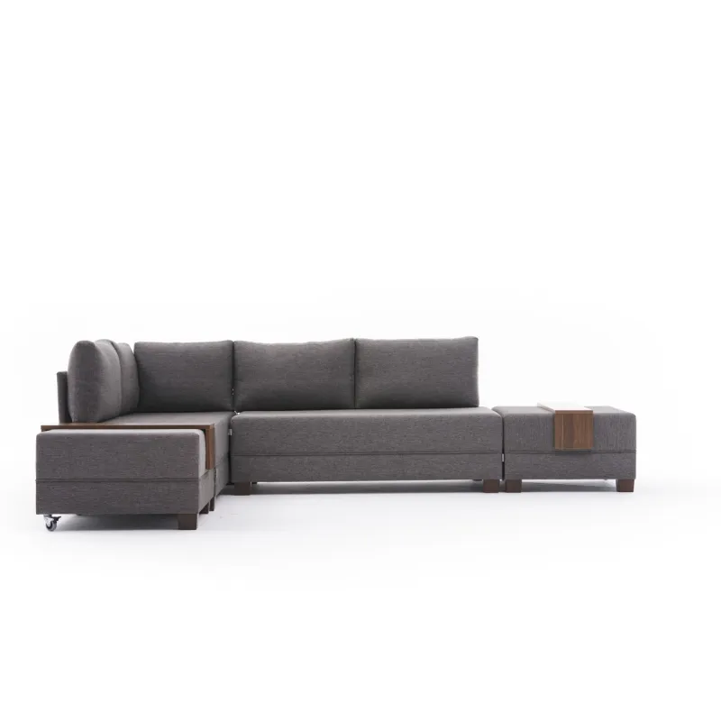 Canapea Tip Coltar Cu Tabureti Fly Corner Sofa Bed Left - Brown  - 5