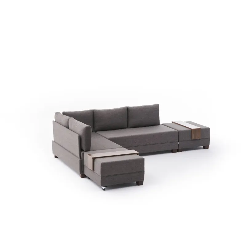 Canapea Tip Coltar Cu Tabureti Fly Corner Sofa Bed Left - Brown  - 6