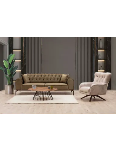 Canapea Tapitata Siesta With Capitone 3 Seater - Brownish Green 230 X 89 X 92 - 2