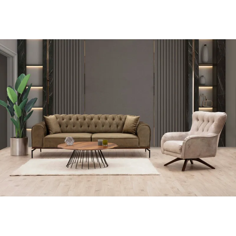 Canapea Tapitata Siesta With Capitone 3 Seater - Brownish Green 230 X 89 X 92  - 2