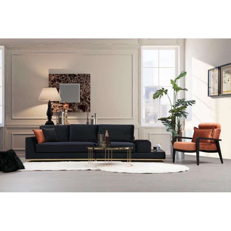 Canapea cu 4 Locuri si Suport Cafea Line With Side Table - Black  - 2