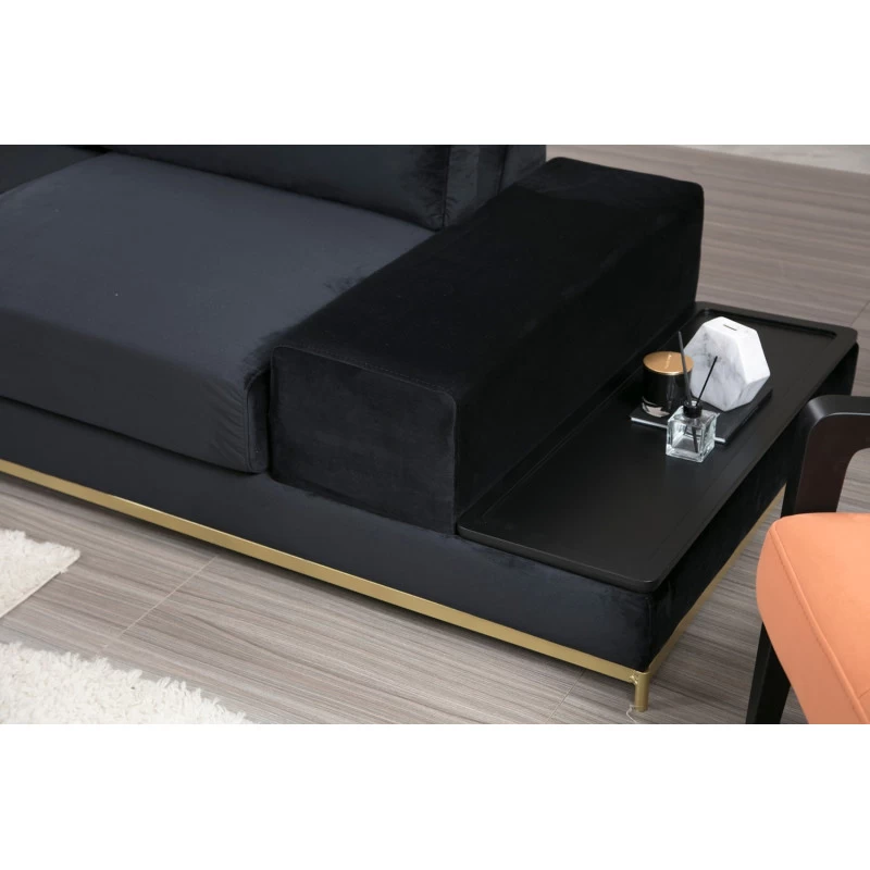 Canapea cu 4 Locuri si Suport Cafea Line With Side Table - Black  - 4