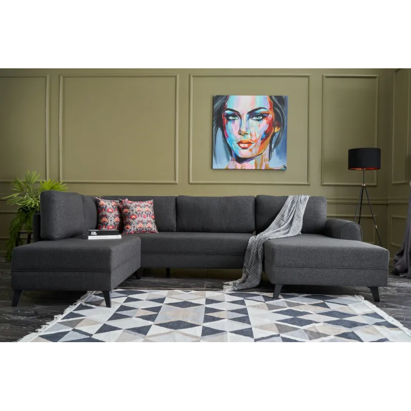 Canapea Tip Coltar in Forma de U Belen - Anthracite  - 1
