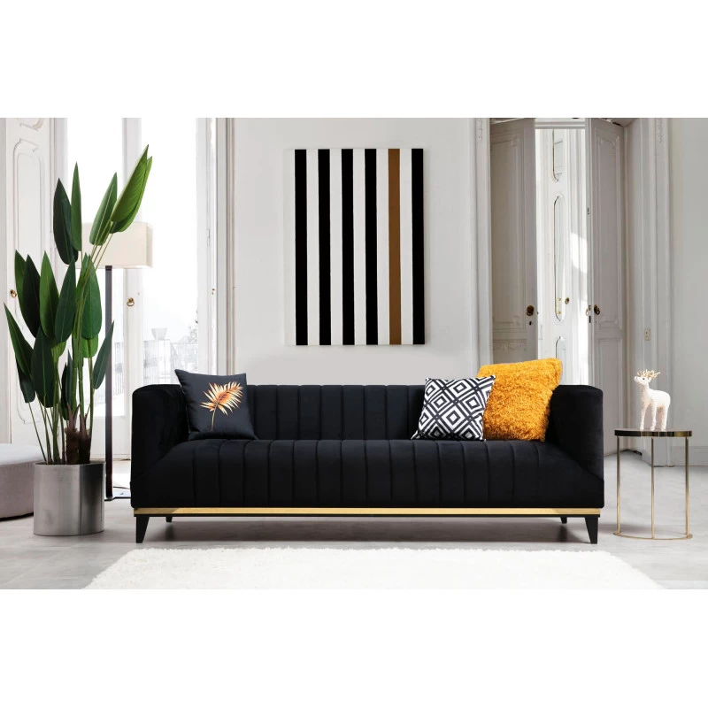 Canapea Tapitata Moderna cu Ornament Auriuiu Bellino - Black 222 X 89 X 75  - 1