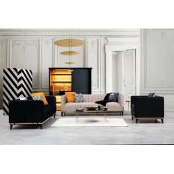 Canapea Tapitata Moderna cu Ornament Auriuiu Bellino - Black 222 X 89 X 75 - 2