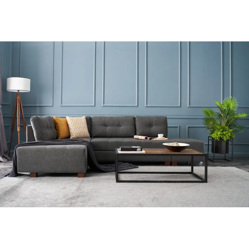 Canapea Tip Coltar Tapitat Extensibil Manama Corner Sofa Bed Left - Anthracite  - 1