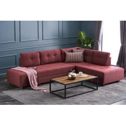 Canapea Tip Coltar Tapitat Extensibil Manama Corner Sofa Bed Right - Claret Red - 2