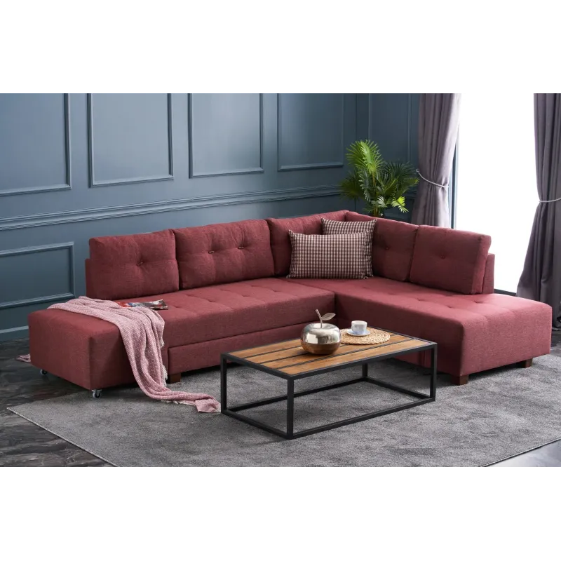 Canapea Tip Coltar Tapitat Extensibil Manama Corner Sofa Bed Right - Claret Red  - 2