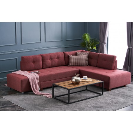 Canapea Tip Coltar Tapitat Extensibil Manama Corner Sofa Bed Right - Claret Red - 1