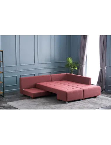 Canapea Tip Coltar Tapitat Extensibil Manama Corner Sofa Bed Right - Claret Red  - 3