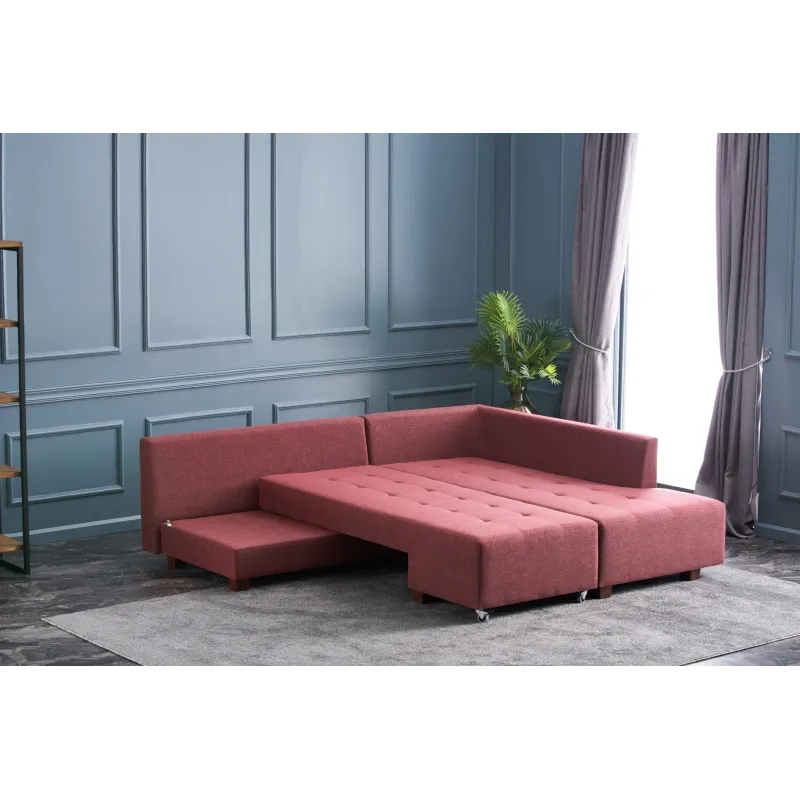 Canapea Tip Coltar Tapitat Extensibil Manama Corner Sofa Bed Right - Claret Red  - 3