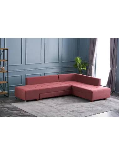 Canapea Tip Coltar Tapitat Extensibil Manama Corner Sofa Bed Right - Claret Red  - 4