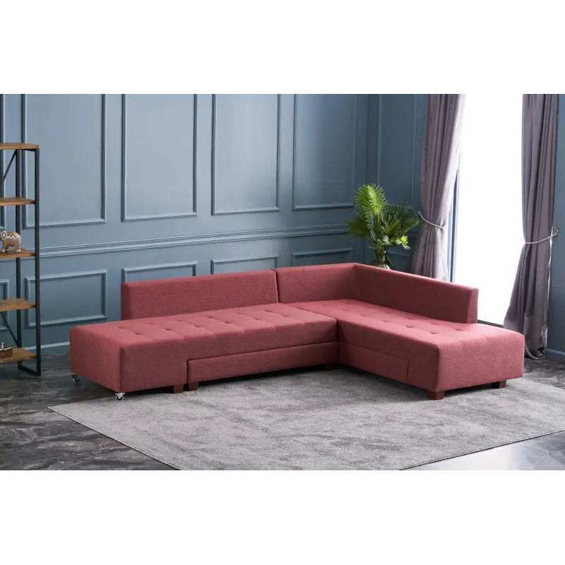 Canapea Tip Coltar Tapitat Extensibil Manama Corner Sofa Bed Right - Claret Red  - 4