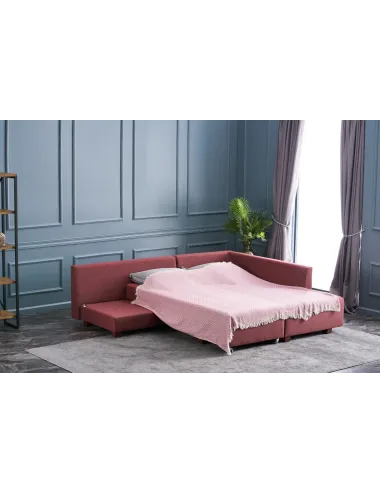 Canapea Tip Coltar Tapitat Extensibil Manama Corner Sofa Bed Right - Claret Red  - 5