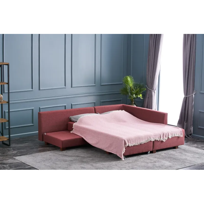 Canapea Tip Coltar Tapitat Extensibil Manama Corner Sofa Bed Right - Claret Red  - 5