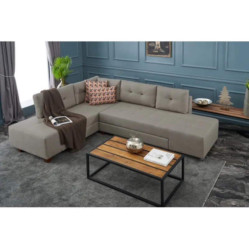 Canapea Tip Coltar Extensibil Manama Corner Sofa Bed Left - Cream  - 1