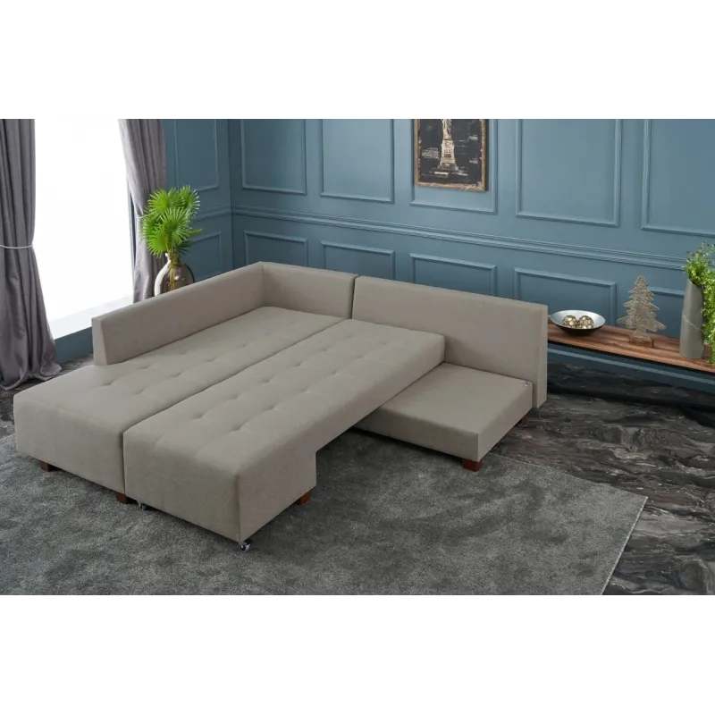 Canapea Tip Coltar Extensibil Manama Corner Sofa Bed Left - Cream  - 3