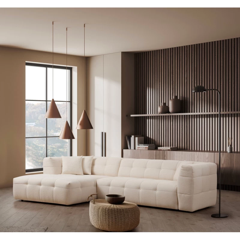 Canapea Moderna Tip Coltar Tapitat Cady 3 Seater Left - Beige  - 1