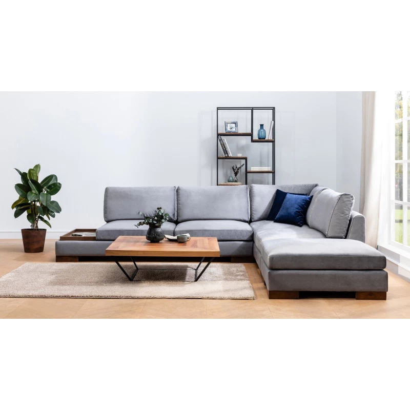 Canapea Tip Coltar cu Suport de Cafea Tulip Corner Right Without Pouf - Dark Grey  - 1