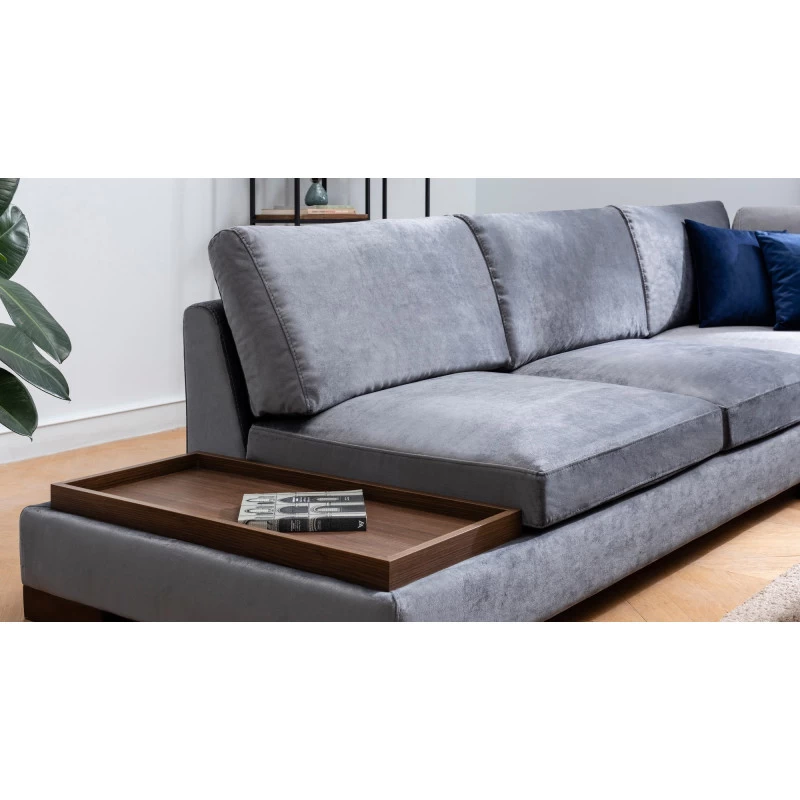 Canapea Tip Coltar cu Suport de Cafea Tulip Corner Right Without Pouf - Dark Grey  - 2