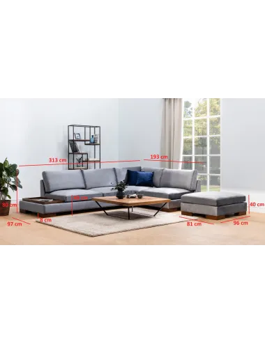 Canapea Tip Coltar cu Suport de Cafea Tulip Corner Right Without Pouf - Dark Grey  - 4