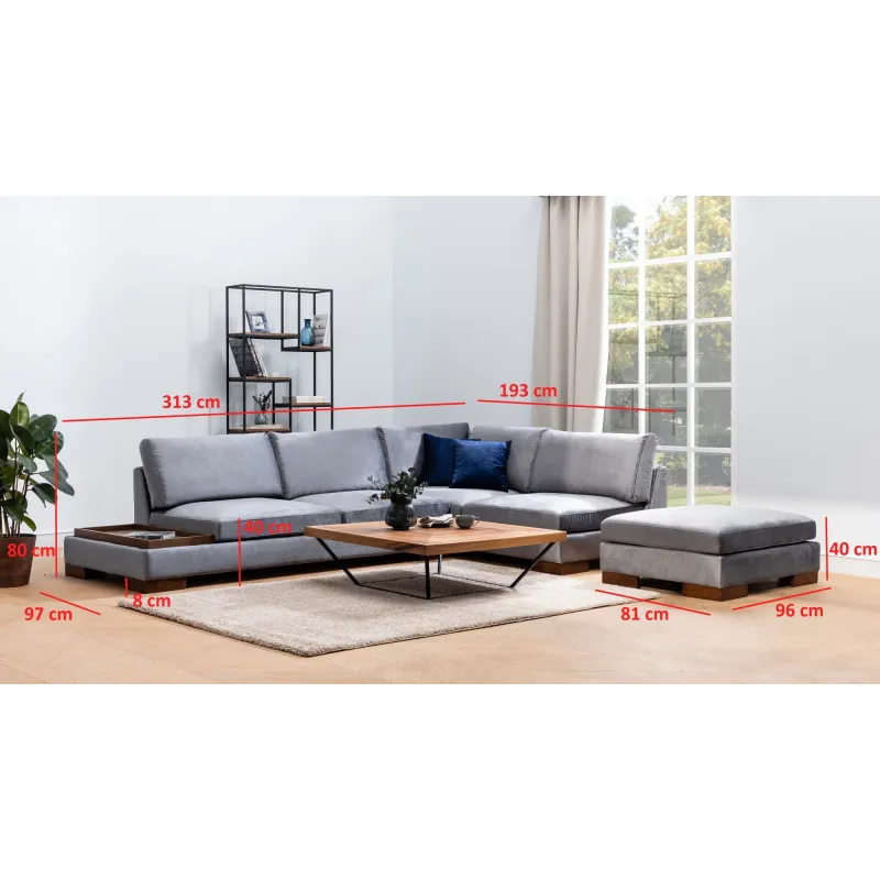Canapea Tip Coltar cu Suport de Cafea Tulip Corner Right Without Pouf - Dark Grey  - 4