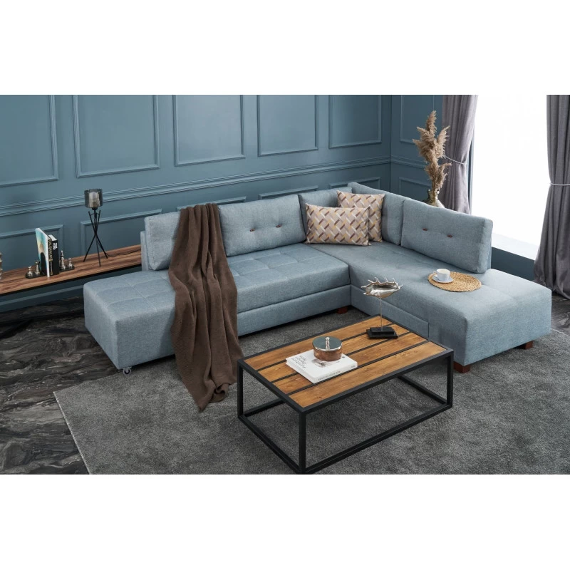 Canapea Tip Coltar Extensibil Manama Corner Sofa Bed Right - Light Blue  - 1