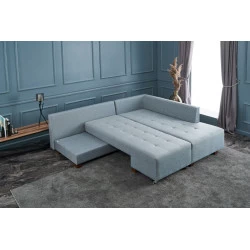 Canapea Tip Coltar Extensibil Manama Corner Sofa Bed Right - Light Blue - 2