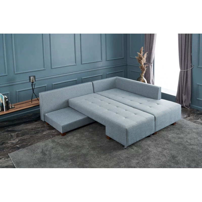Canapea Tip Coltar Extensibil Manama Corner Sofa Bed Right - Light Blue  - 2