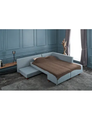 Canapea Tip Coltar Extensibil Manama Corner Sofa Bed Right - Light Blue  - 3