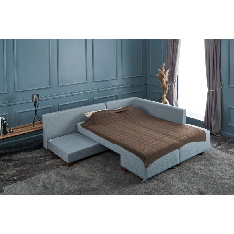 Canapea Tip Coltar Extensibil Manama Corner Sofa Bed Right - Light Blue  - 3
