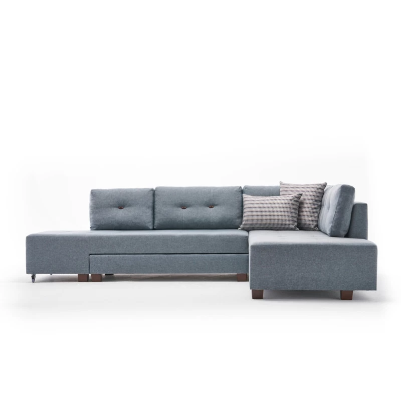 Canapea Tip Coltar Extensibil Manama Corner Sofa Bed Right - Light Blue  - 5