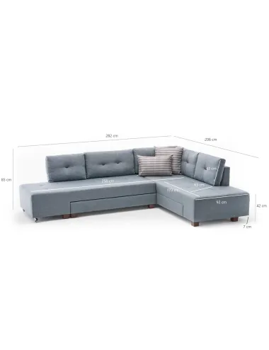 Canapea Tip Coltar Extensibil Manama Corner Sofa Bed Right - Light Blue  - 6