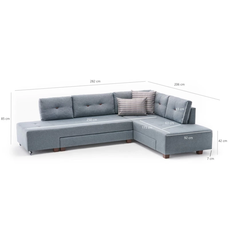 Canapea Tip Coltar Extensibil Manama Corner Sofa Bed Right - Light Blue  - 6