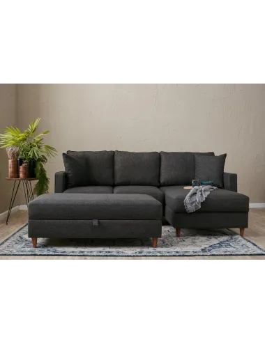 Canapea Tip Coltar Tapitat cu Taburet Eva Right - Anthracite - 1