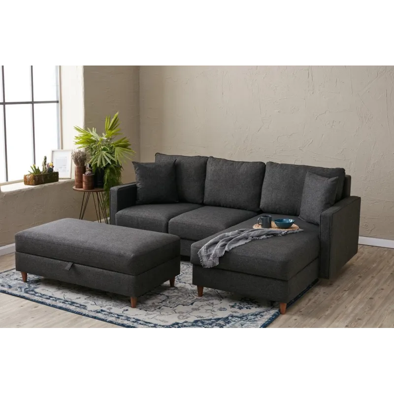 Canapea Tip Coltar Tapitat cu Taburet Eva Right - Anthracite  - 2