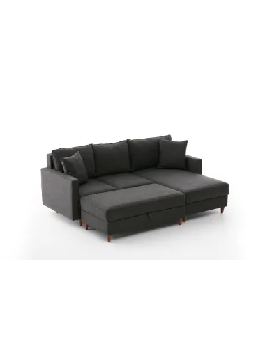 Canapea Tip Coltar Tapitat cu Taburet Eva Right - Anthracite  - 6