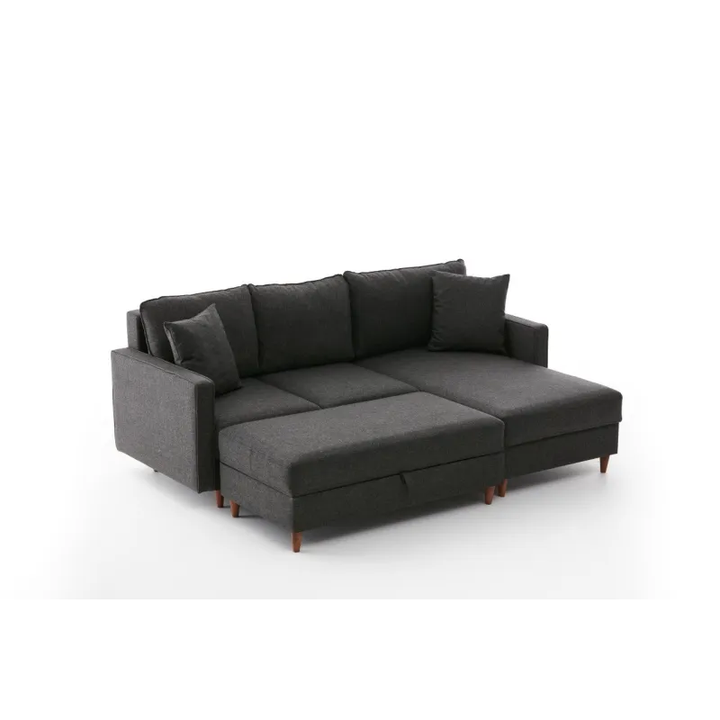 Canapea Tip Coltar Tapitat cu Taburet Eva Right - Anthracite  - 6