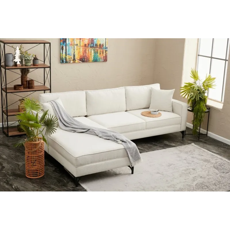 Canapea Tip Coltar Tapitat Berlin Left - Cream, Black 258 X 83 X 181  - 2