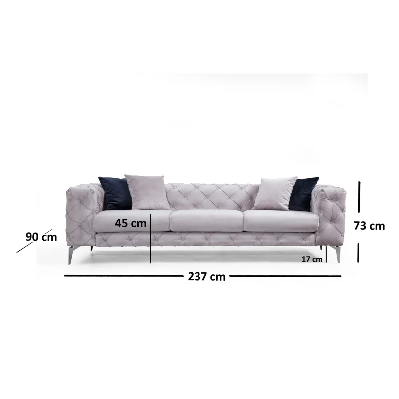 Canapea CHESTERFIELD Como - Light Grey cu 3 Locuri 237 X 73 X 90  - 3
