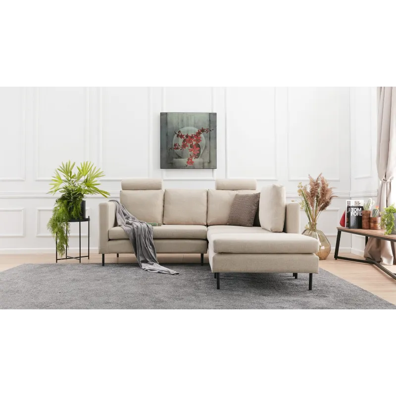 Canapea Tip Coltar Tapitat cu Tetiere Mino - Cream  - 1