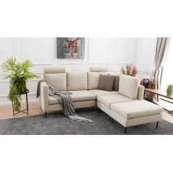 Canapea Tip Coltar Tapitat cu Tetiere Mino - Cream  - 2