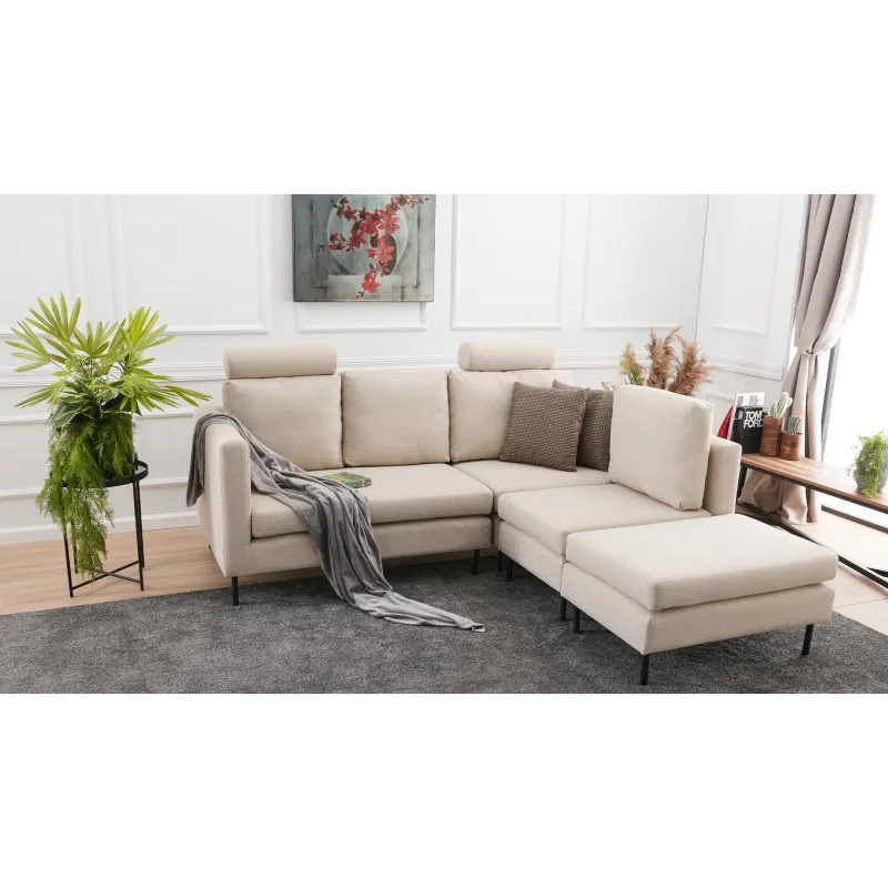 Canapea Tip Coltar Tapitat cu Tetiere Mino - Cream  - 2