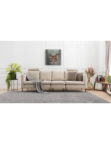 Canapea Tip Coltar Tapitat cu Tetiere Mino - Cream  - 3