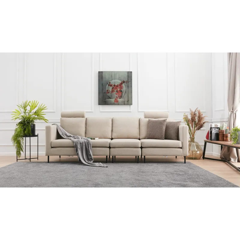 Canapea Tip Coltar Tapitat cu Tetiere Mino - Cream  - 3
