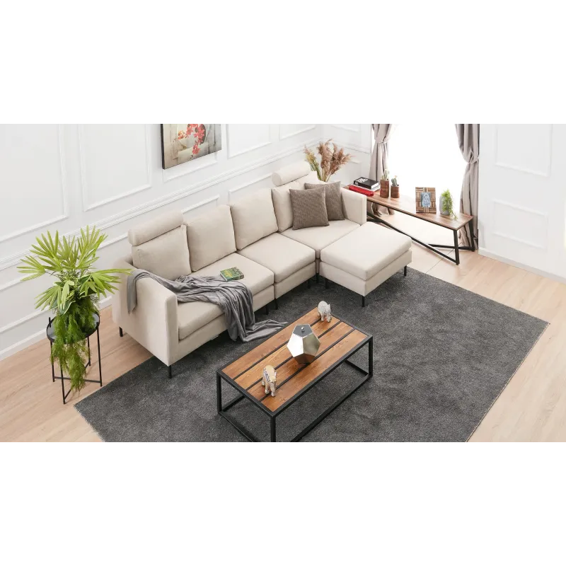 Canapea Tip Coltar Tapitat cu Tetiere Mino - Cream  - 4