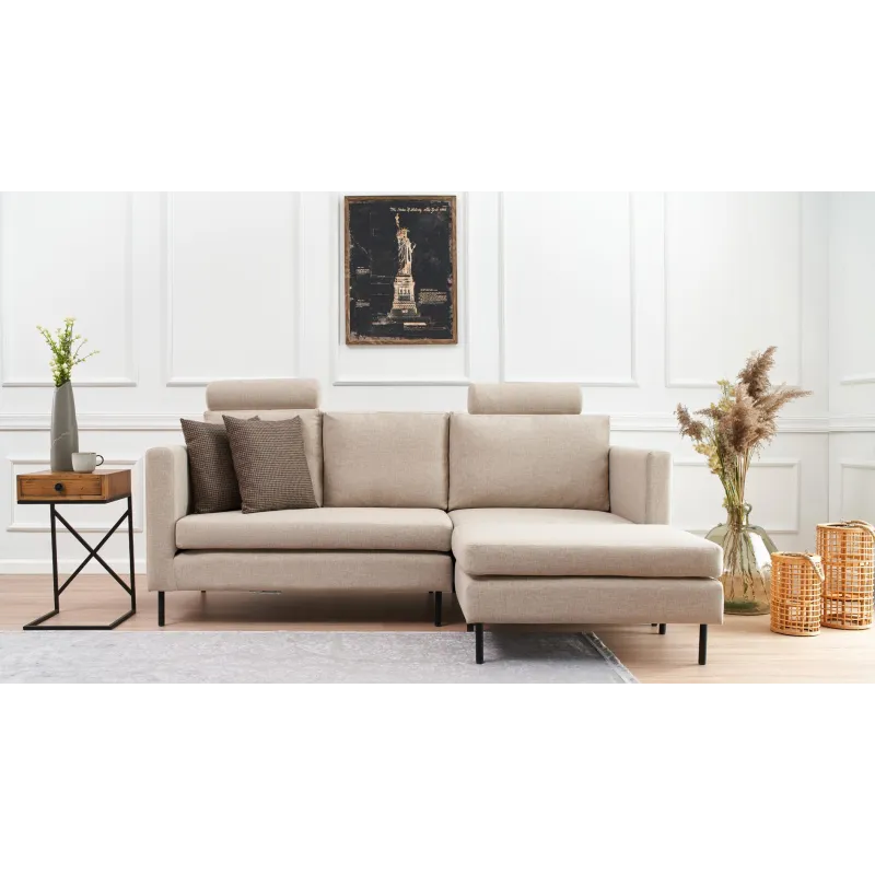 Canapea Tip Coltar Tapitat cu Tetiere Mino - Cream  - 6