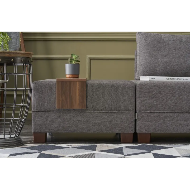 Canapea Tip Coltar cu Taburet Fly Corner Sofa Bed Right- Brown  - 4